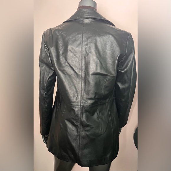 Worthington 100% Genuine Lambskin Leather Collared Black V-Neck Jacket - Picture 6 of 8
